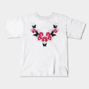 Orchids and Black Butterflies (without shadows) Kids T-Shirt